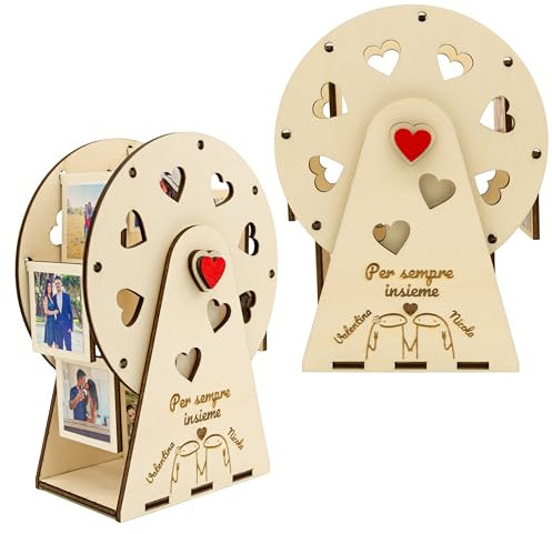 Laserabile Cornice girevole Ruota Panoramica Personalizzata con nomi e foto in legno con ricordi idea regalo per compleanno anniversario festa della mamma del papà dei nonni Made In Italy