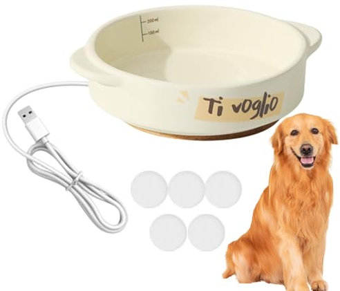 TAOLE Ciotola riscaldata per acqua per animali domestici, dispenser di acqua per cani e gatti, termico a temperatura ricaricabile tramite USB, ciotola in ceramica a basso consumo per