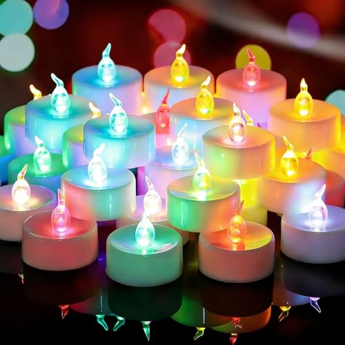 Yakpo Lot de 48 bougies chauffe-plat à changement de couleur lente à piles, sans flamme, bougies votives colorées vacillantes en vrac pour Noël, Halloween, décorations en forme de citrouille