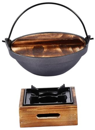 POPETPOP Cast Iron Sukiyaki Pot for Outdoor Picnic and Camping Household Cooking Pot Japanese Style Soup Screw-thread Design