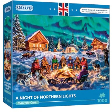 Gibsons Games A Night of Northern Lights 1000 Piece Jigsaw Puzzle – Winter Christmas Scene – Sustainable Puzzle for Adults Teens – Premium 100% Recycled Board – Great Gift