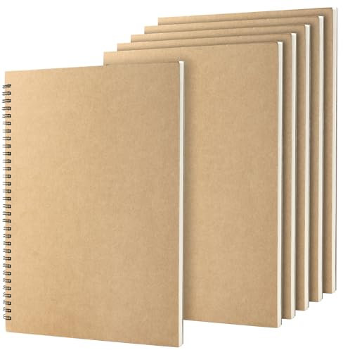 SYUTBOU 6 Stück A4 Skizzenbuch Spiralbindung, 30 Blätt 160gsm A4 Skizzenblock Blanko, Zeichenblock Skizzenbücher, Skizzenheft Blanko für Skizzen, Zeichen, Schreiben, Doodling