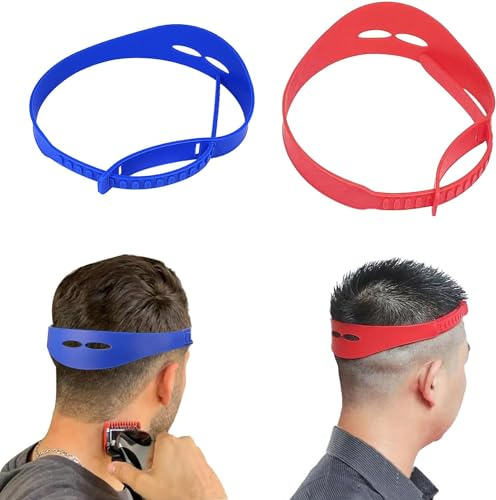 Shaving Template, 2PCS Hair Cutting Guide Tool for Men Adjustable Curved Silicone Band DIY Self Haircut System for Hair Clipper Trimmer Shaver (Red + Blue)