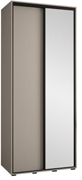 Mirjan24 Kleiderschrank Dyzzer III, Schlafzimmerschrank mit Spiegel, Garderobenschrank mit 2 Kleiderstangen und Einlegeböden für Kleidung (Cashmere + Schwarz, Modell 100)