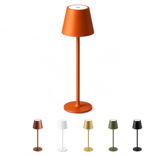 VIRSUS Lampada da Tavolo Led Senza Fili, Misura 11x11x37cm, Lampada Touch Dimmerabile, 3 Tonalità Bianco, Batteria 5200mHA Ricaricabile USB, Durata 12 ore, per Bar, Ristoranti -003 (Arancione)