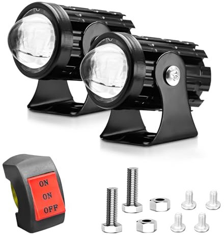 Shkalacar Fendinebbia a LED per Moto 2 Pezzi, Fari supplementari Moto 60W Lampade ausiliarie Bianche e Gialle Faretti Moto LED Impermeabili per Auto Trattore Camion ATV UTV SUV Barca