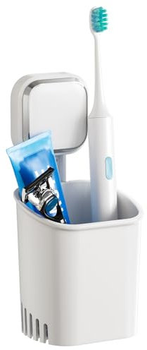 TAILI Wand Zahnbürstenhalter ohne Bohren, Max Halt 5 KG Platz Saugnapf Zahnbürstenhalter für Dusche, Badezimmer Zahnputzbecher, Wasserfester Rasierklingenhalter, Zahnpastahalter, Plastik in Weiß