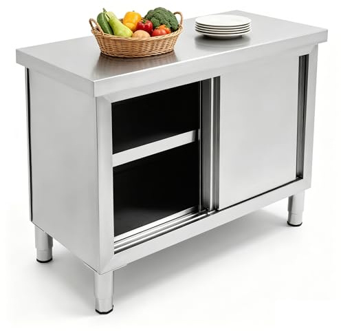 Atnhyruhd Edelstahl-Tisch mit Türen Schiebetüren Kommerzieller Arbeitstisch mit Unterschrank Küchen Arbeitstisch Schrank Edelstahl Arbeitstisch (100 * 50cm)