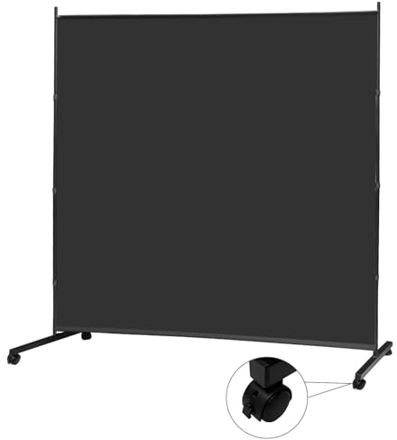 MAYOLIAH Large Single Panel Room Divider on Wheels, 71”W x 75”H Rolling Privacy Screen, Portable Wall Divider for Home Office Partition, Black