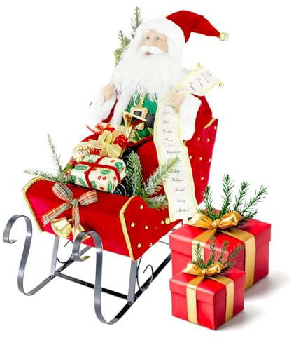 Avilia Decorazione per la Casa Babbo Natale su Slitta Rosso - Ideale per Creare un'Atmosfera Magica in Casa Durante Le Feste Natalizie - Realizzato con Materiali Resistenti e Durevoli - 38x38x40cm