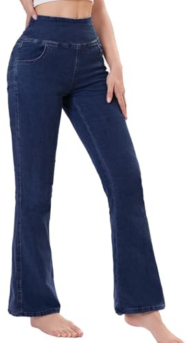 Chasehot Jean Femme Taille Elastique, Jeggings Taille Haute Bootcut avec Poches Flared Mode Slim Pantalon Denim Leggings Évasé Jambe Large Stretch