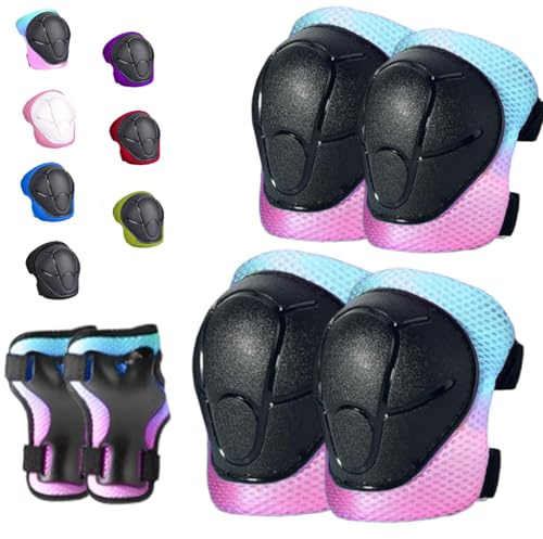 Knieschoner für Kinder von 3–14 Jahren, 6-in-1, Schutzausrüstung, verstellbare Knieschützer, Ellenbogenschützer, für Skaten, Radfahren, Rollerblading, Roller, Rollschuhe