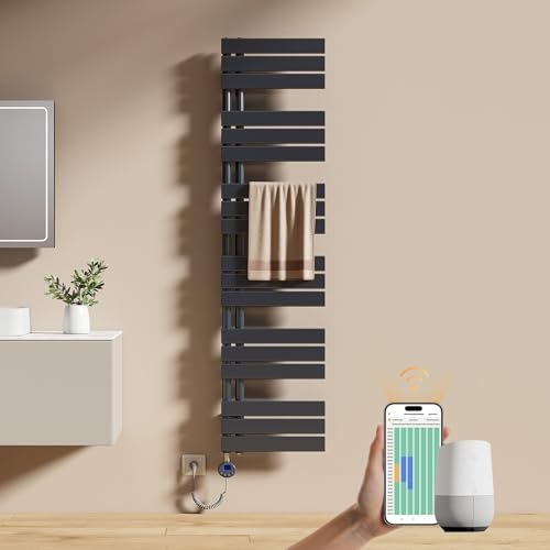 EMKE Scaldasalviette Elettrico con WIFI Termostato 160x40 cm,Antracite | Resistenza Riscaldante con Timer, Termoarredo Bagno, 800W,Scaldasalviette Elettrico Bagno