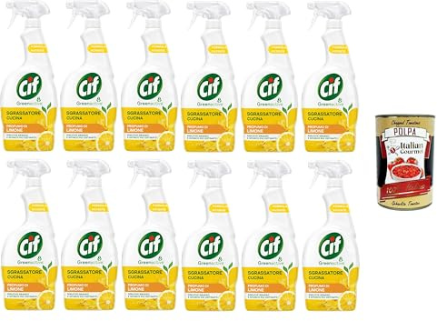 Cif - Dégraissant universel pour cuisine - Avec huile essentielle de citron - 650 ml - Pour plaques à induction, cuisinières et carrelage dans votre cuisine - 100 % 12 x 650 ml + Italian Gourmet Polpa