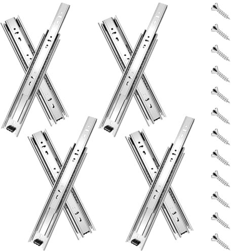 Schubladenschienen, 25 cm, 4 Paar (8 Stück) Vollauszug rollenauszug schubladenauszüge, Seitenmontage, für Aktenschrank, Mülleimer, Küche, Kleiderschrank, 45,4 kg Kapazität, Silber