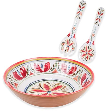 Purely Home Mediterranean - Outdoor/Camping/Picnic - Melamine/Plastic Salad Bowl & Servers Set (Mediterranean)