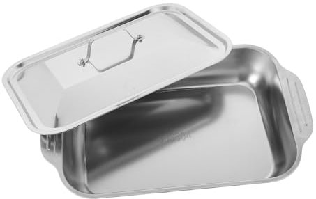 CIYODO 1 Set Stainless Steel Roasting Pan with Lid Versatile Baking Tray for Fish Meats and Oven Use for Family Meals and Outdoor Barbecues and Scratch Resistant Design