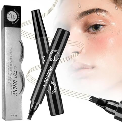 2025 Microblading Augenbrauenstift Wasserdicht, 4-Zacken Gabelspitze, Langanhaltender Augenbrauenstift für Natürliche Härchenzeichnung, 3D Mikro Brow Pen Microblading Effekt (Schwarz)