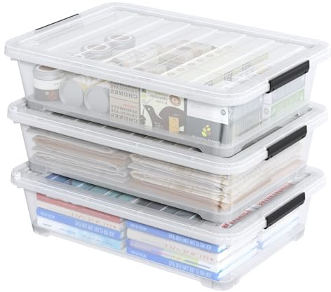 Parlynies 20 Quart Clear Plastic Under Bed Storage Boxes, Set of 3 Wheeled Underbed Storage Containers