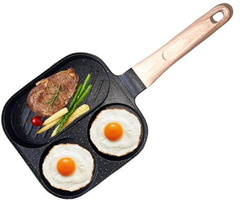 Ahuuen Poêle à Œufs | Poêle à Pancakes Antiadhésive | Cuiseur 3 Sections pour Cuisine | Compatible Induction Cuisinière Électrique Restaurant Grill Omelette Sandwich Steak