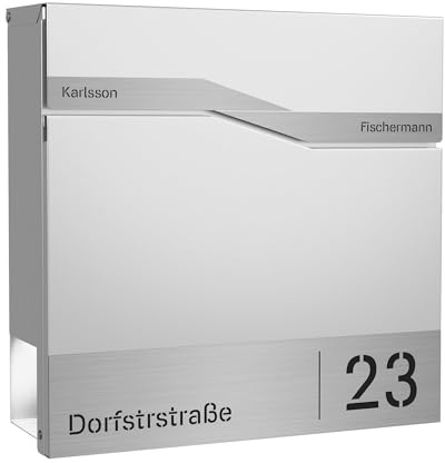 Forgard brevlåda vit med tidningsfack (RAL 9016), personlig, modern brevlåda av zinkstål med 2 efternamn, gata och husnummer inkl. monteringssats, TRELLEBORG