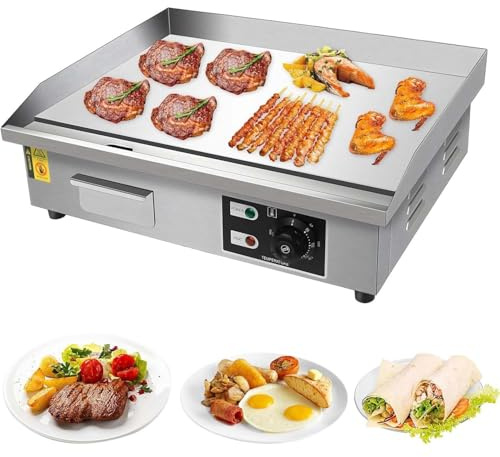 Piastra Elettrica Da 14/22 - Griglia Superiore Piatta In Acciaio Inox Commerciale Da 1700 W, 50 °C-300 °C, Griglia Teppanyaki Antiaderente Per Ristoranti E Casa - 220 V(1700W)