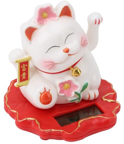 Alomejor Chat Porte-Bonheur Chinois Solaire, Visage Souriant, Bras Agitant, Chat Porte-Bonheur pour café et Décoration Intérieure pour la Richesse (2312A)