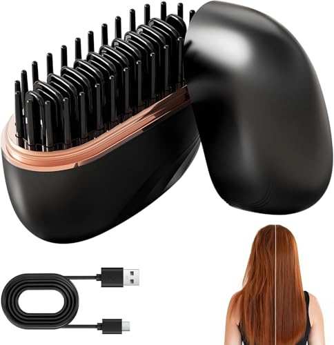Glambrushs Mini Hair Straightener,Rechargeable Wireless Portable Hair Straightener Brush,3-Speed Temperature Control,Mini Hair Straighteners for Women,Idea for Home Travel