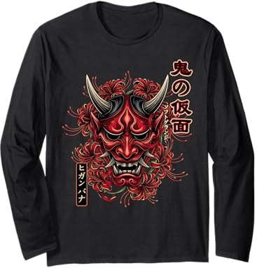 Maschera di Oni Ragno Giglio Giapponese Demone Anime Soft Grunge Maglia a Manica