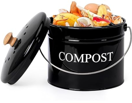 Buhdjfnke Recipiente para compost de cocina con tapa, 1 galón para encimera de cocina, artículos esenciales para el hogar, color negro