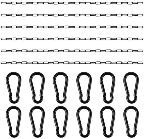 Ghligna 6 Stück 0.6m Schwarz Ketten mit 12 Stück M4 Kletterkarabiner, 3mm Dick Kette Edelstahl, Chain Für Haustiere, Eisenkette, Kette Zum Aufhängen, Edelstahlkette Metallkette Für Zauntore, Käfigtore