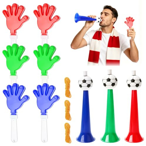 Encuryna 3 unidades de Vuvuzela con 6 muñecos de chisme, según el fútbol, 2026 Vuvuzela Tröte Laut Football Fanfare Horn Trote para animar a los fanáticos, para fiesta temática de fútbol, Copa del