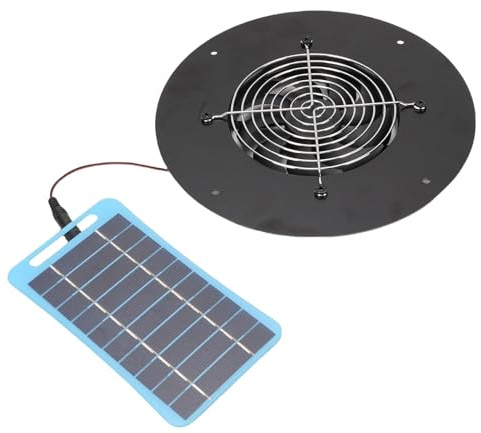 TIKATARER Solar Panel Fan Kit 5W, Solar Powered Exhaust Fans, Blue Round Portable Quiet Fan, Ideal for Chicken Coops, Greenhouses, Sheds & Pet Houses