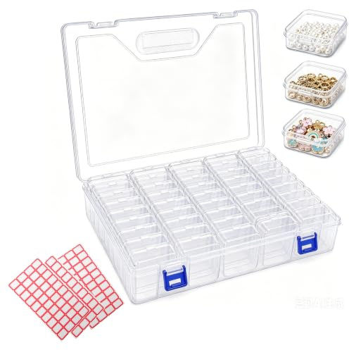 45 Stück Kleine Aufbewahrungsbox mit 1 Große Plastikbox, Aufbewahrungsbox | 5,5 x 5,5 x 2cm Perlen Sortierboxen für Kleinteile Transparente Perlenbox Sortierbox für Schmuck Ohrringe Schrauben