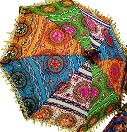 GURU SHOP Bunter Baumwoll-Sonnenschirm aus Indien, Größe: Klein(61x66 Cm), Zier- & Sonnenschirme
