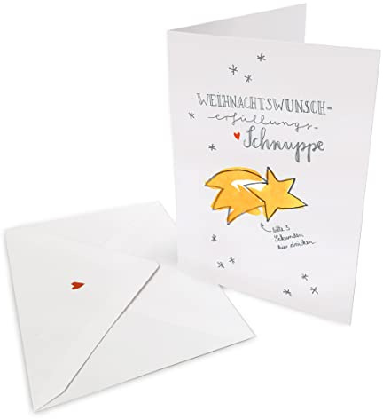 Hochwertige Weihnachtsgrußkarte, witzige Wunsch-Schnuppen Weihnachtskarte, Schwarz Weiß Handlettering Design, edel exklusiv individuell, Leinenstruktur Klappkarte mit Umschlag, Grußkarten Weihnachten