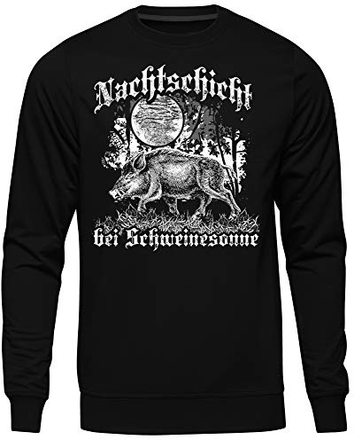 Uglyshirt89 Nachtschicht bei Schweinesonne Männer Herren Pullover | Jäger Jagd Förster Wildschwein Waidmannsheil Jagdbekleidung (XXL)