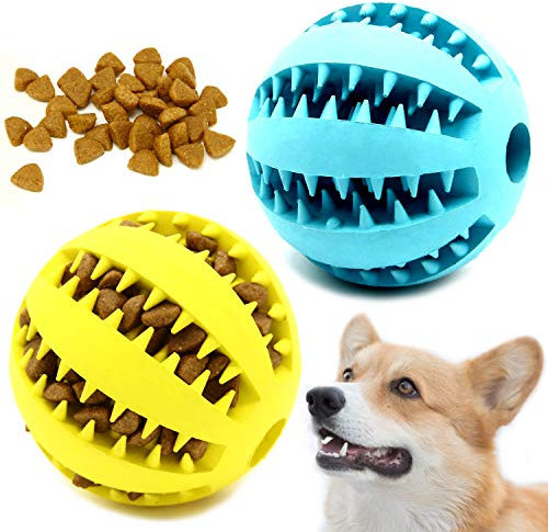 Youngever 2 Pack 7CM Dog Ball Toys for Pet Tooth Cleaning, Chewing, Fetching, Treat Ball Food Dispensing Toys (Large 2.75 inch)
