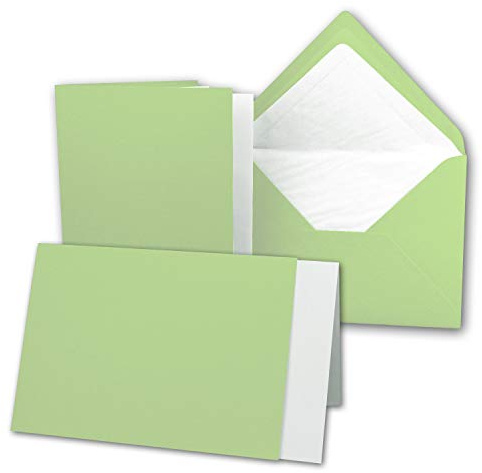 25 Sets - großes Kartenpaket mit 25 Faltkarten, passenden Einlegeblättern in weiss & 25 gefütterten Umschlägen (gerippt) DIN B6-12 x 17 cm - 120 x 170 mm in Mint-Grün