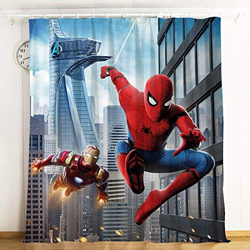 Lily&her Friends - Rideau plat 3D HD Impression numérique Motif héros Marvel Spiderman,tissu brossé,velours et lin,occultant,rideau de porte,rideau de chambre pour enfants (Spiderman 5, 59in x 106in)