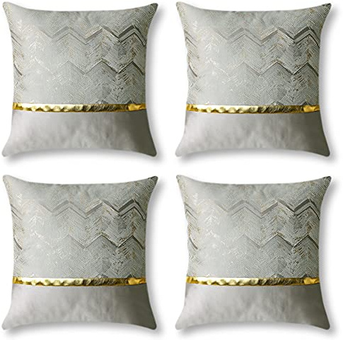 JOTOM Dekorative Kissenbezug Gold Heißpräge Dekokissen Moderne Zierkissenbezug Weiche Edel Sofakissen Kissenhülle 45x45cm 4er Set für Couch Bett Sofa Stuhl Outdoor Home Decor (Grau)