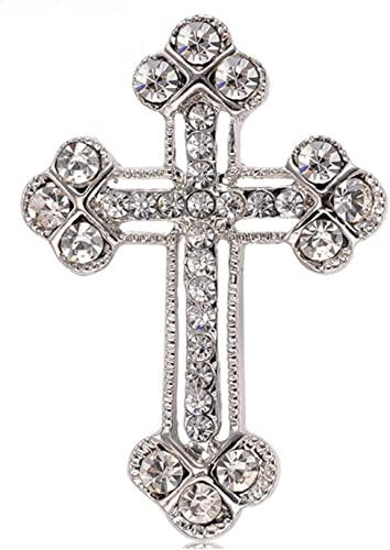 Tbkoly Modische Brosche, Anstecknadel, Vintage-Stil, weißer Strass, Kreuz-Brosche für Herren, Schal, Brosche, Anstecknadel, Kristall, Kruzifix, Schmuck, Party