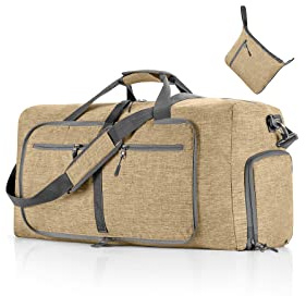 CORIOS Reisetaschen Duffle Bag für Herren/Damen 65L Faltbare Sporttasche Fitnesstasche Schwimmtasche Handgepäck mit Schuhfach Kabinenreisetasche Weekender Übernachtung Tasche Trainingstasche Beige