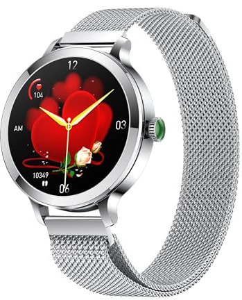 LONGLU Smart Watch da donna con Bluetooth Chiamate, Smartwatch per iPhone e telefoni Android Fitness Tracker Orologi con Risposta/Effettua Chiamate Impermeabile Frequenza Cardiaca (Argento)