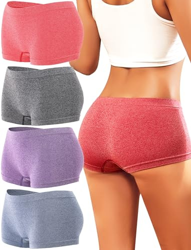 ALL OF ME 4-pack boxershorts, dam, boyshorts, dam, hög midja, hipster, underkläder, trosor, kvinnor, stretch, cykelbyxor, under klänning, multipack, S–XL, Svart x 1 x lila 1 datum röd x 1 mörkblå*1, L
