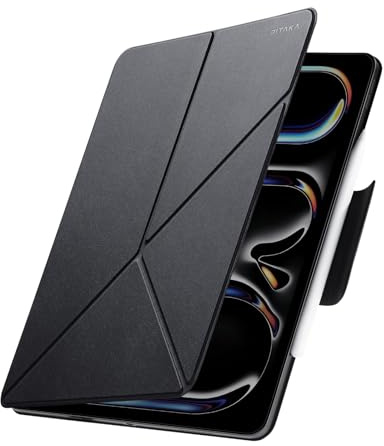 pitaka Hülle für iPad Pro 11 M5/M4 mit Standfunktion Folio 2 Schwarz | Ultraleichte Business Hülle für iPad Pro 11 2025/2024 Magnetständer mit Stifthalter für Präsentation & Zeichnen PU Leder