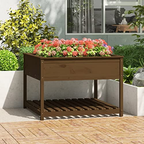 DYRJDJWIDHW Jardiniere Bois,bac,Gros Pot de Fleur Exterieur XXL,Jardinière et étagère Marron Miel 111,5x111,5x81 cm Bois de pinConvient pour Les patios, Les balcons et Les Jardins