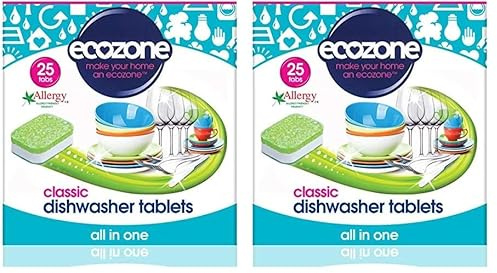 Ecozone Classic Dishwasher Tablets, Effective Cleaning Formula Cuts Through Grease & Grime, Natural Vegan & Non Toxic Tabs, Plant Based Plastic-Free, Leaves No Residue (Pack of 50 Capsules)