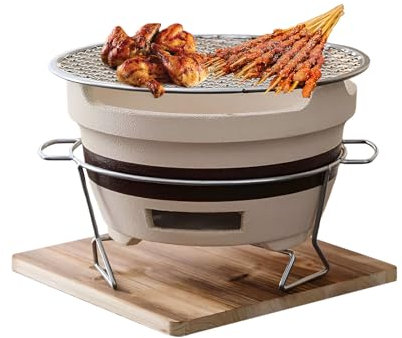 AIZYR Charcoal Grill Barbecue in Stile Giapponese, Stufa A Carbone di Argilla da Tavolo con Griglia Metallica per Outdoor Patio Backyard Camping Picnic,Small