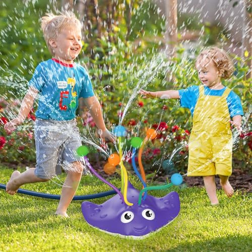 2-in-1 Water Sprinkler Toys for Kids and Aldult,Outdoor Garden Lawn Watering Toys with Water Tentacles,Attaches to Garden Hose,Summer Spray Water Fun Toys (Manta Ray)